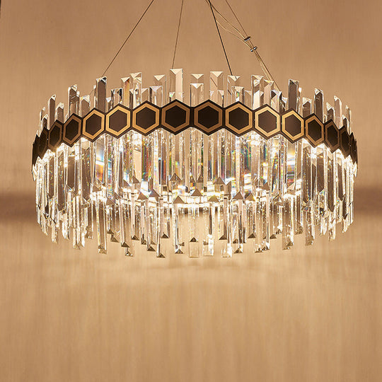 Tapered Icicle Crystal Suspension Pendant LED Chandelier - Modernist Black Ceiling Light, 23.5"/31.5" W