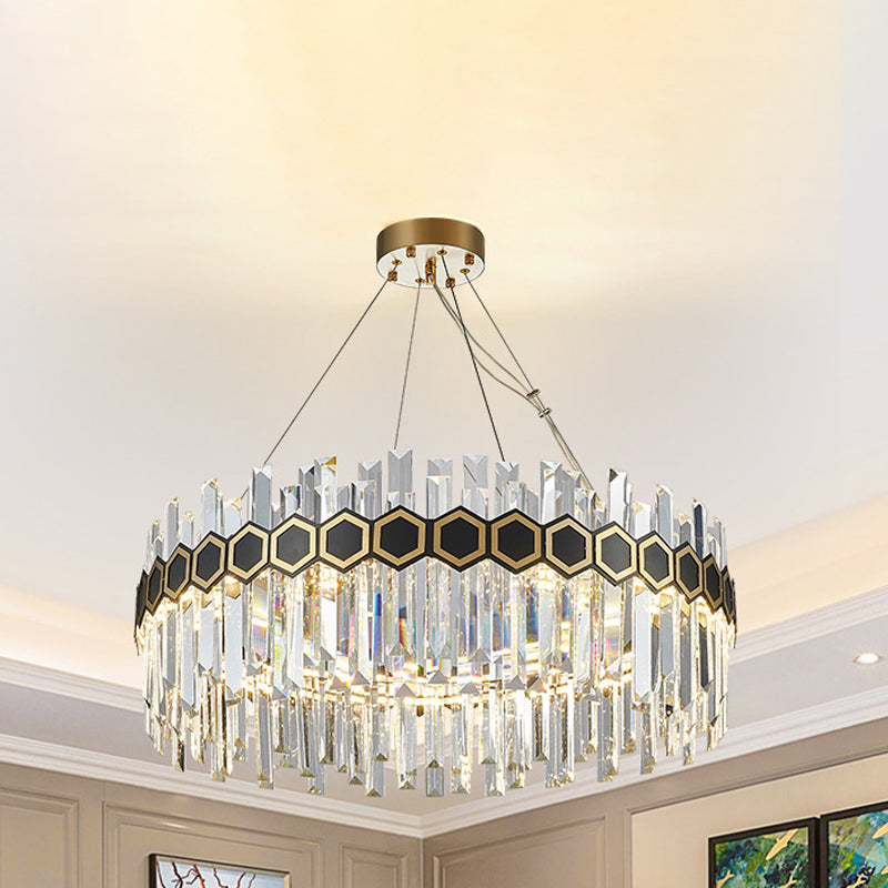 Tapered Icicle Crystal Suspension Pendant LED Chandelier - Modernist Black Ceiling Light, 23.5"/31.5" W