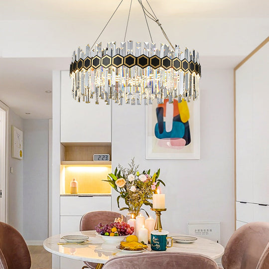 Tapered Icicle Crystal Suspension Pendant LED Chandelier - Modernist Black Ceiling Light, 23.5"/31.5" W