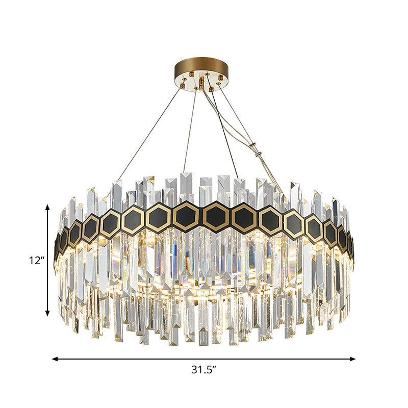 Tapered Icicle Crystal Suspension Pendant LED Chandelier - Modernist Black Ceiling Light, 23.5"/31.5" W