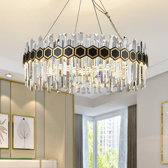 Tapered Icicle Crystal Suspension Pendant LED Chandelier - Modernist Black Ceiling Light, 23.5"/31.5" W