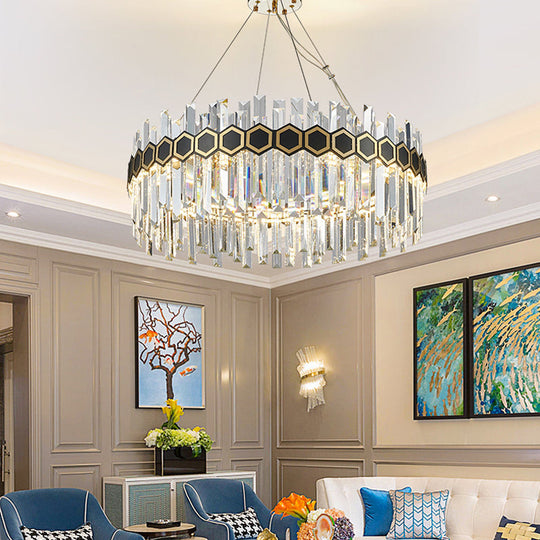 Tapered Icicle Crystal Suspension Pendant LED Chandelier - Modernist Black Ceiling Light, 23.5"/31.5" W