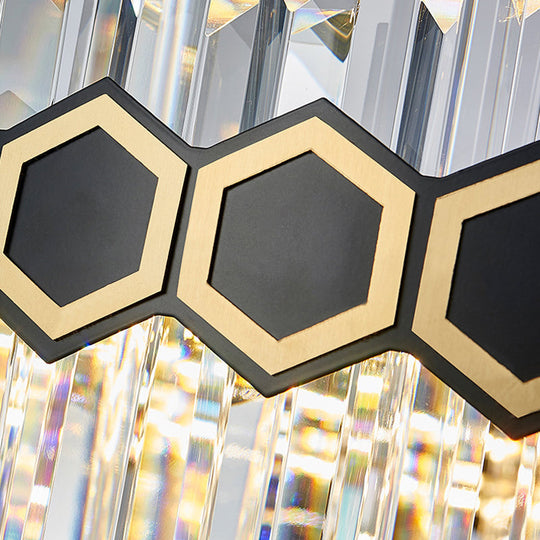 Tapered Icicle Crystal Suspension Pendant LED Chandelier - Modernist Black Ceiling Light, 23.5"/31.5" W