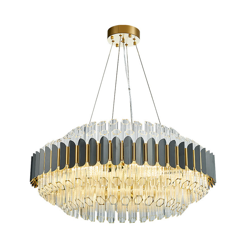 Modern Grey Tubular Chandelier: 12-Light Prismatic Crystal Pendant Ceiling Lamp