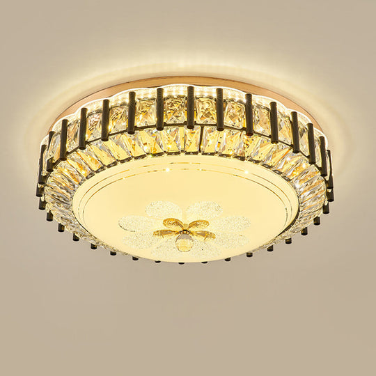 Modern Style Black Gear Ceiling Lamp with LED Faceted K9 Crystal Flush Mount Fixture - 3rd Gear