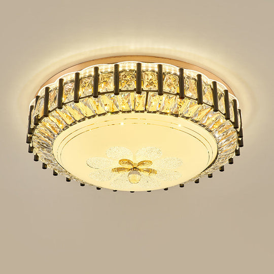 Modern Style Black Gear Ceiling Lamp With Led Faceted K9 Crystal Flush Mount Fixture - 3Rd