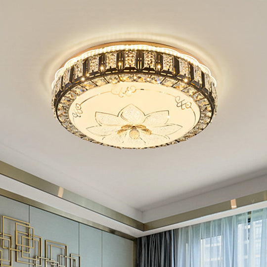 Modern Style Black Gear Ceiling Lamp with LED Faceted K9 Crystal Flush Mount Fixture - 3rd Gear