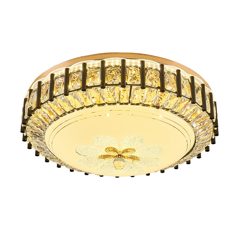 Modern Style Black Gear Ceiling Lamp with LED Faceted K9 Crystal Flush Mount Fixture - 3rd Gear