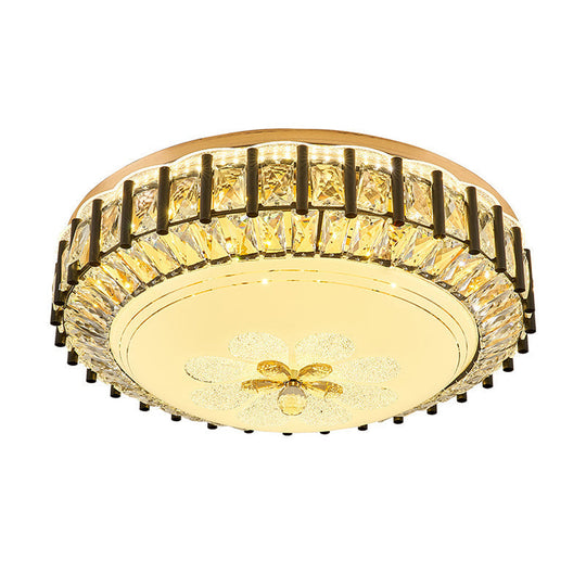 Modern Style Black Gear Ceiling Lamp With Led Faceted K9 Crystal Flush Mount Fixture - 3Rd