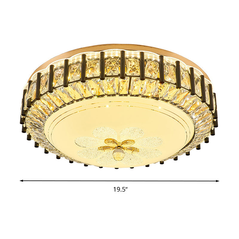 Modern Style Black Gear Ceiling Lamp with LED Faceted K9 Crystal Flush Mount Fixture - 3rd Gear