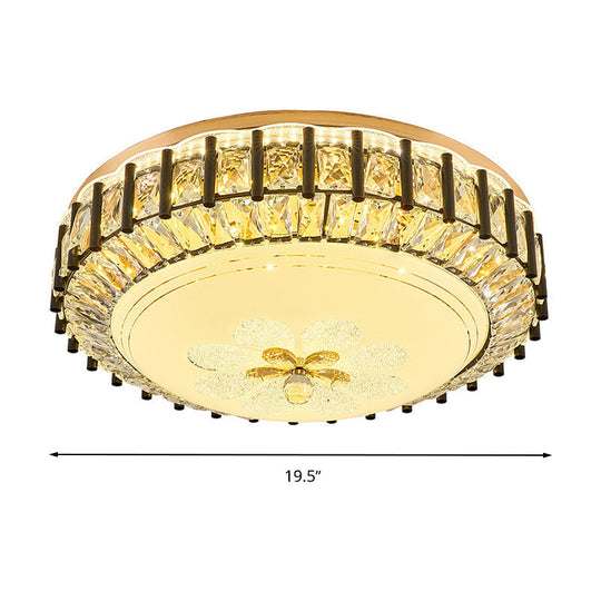 Modern Style Black Gear Ceiling Lamp With Led Faceted K9 Crystal Flush Mount Fixture - 3Rd