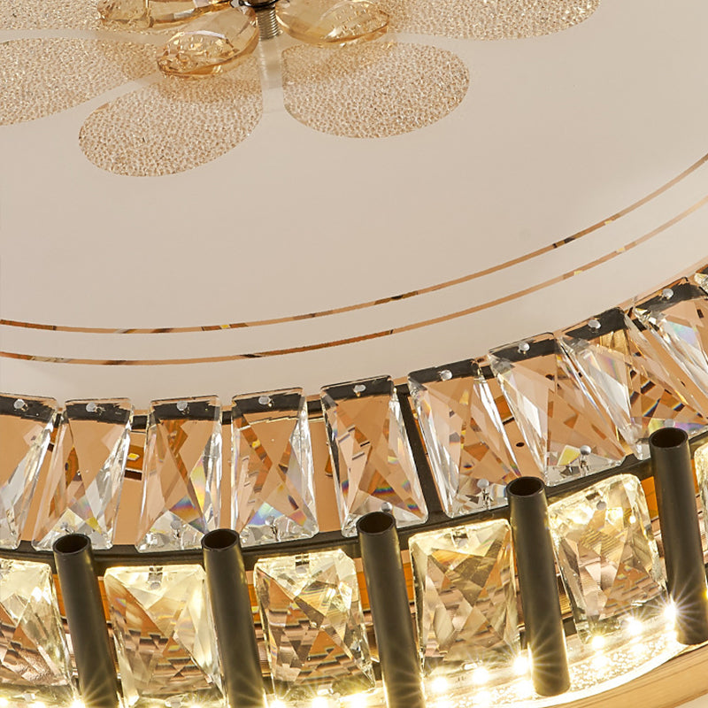 Modern Style Black Gear Ceiling Lamp with LED Faceted K9 Crystal Flush Mount Fixture - 3rd Gear