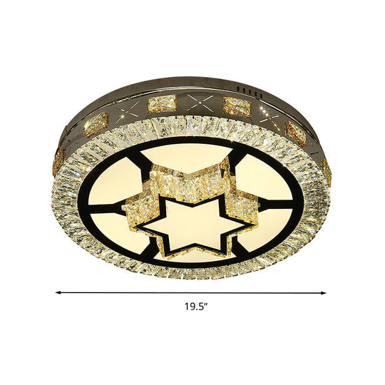 Modern LED Ceiling Flush Mount with Clear Crystal Drum & Stylish Star Pattern