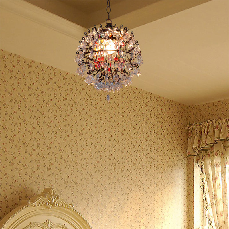 Vintage Cage Pendant Chandelier with Star Crystal Decoration in Aged Copper