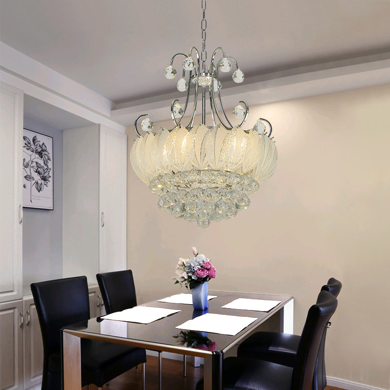 Modern Geometric Ceiling Chandelier with Chrome Finish - 4 Bulbs Pendant Lighting, Glass & Crystal Decoration