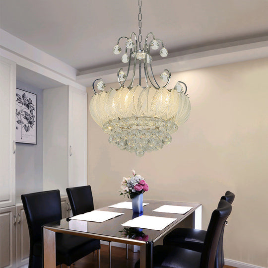 Modern Geometric Ceiling Chandelier with Chrome Finish - 4 Bulbs Pendant Lighting, Glass & Crystal Decoration