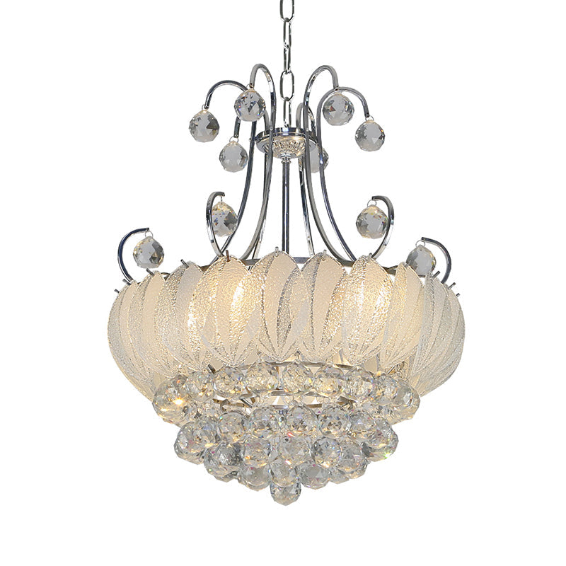 Modern Geometric Ceiling Chandelier with Chrome Finish - 4 Bulbs Pendant Lighting, Glass & Crystal Decoration