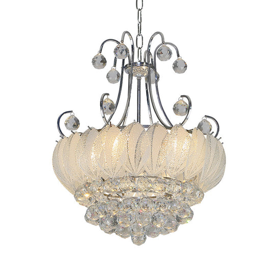 Modern Geometric Ceiling Chandelier with Chrome Finish - 4 Bulbs Pendant Lighting, Glass & Crystal Decoration