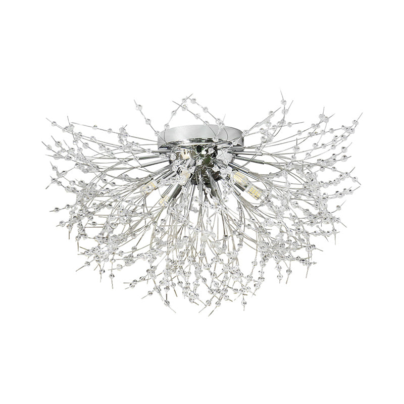 Contemporary Crystal Flush Mount Lamp - Silver/Gold, Warm Light - 6/8 Lights - Bedroom Ceiling Fixture - 23.5"/27.5" W