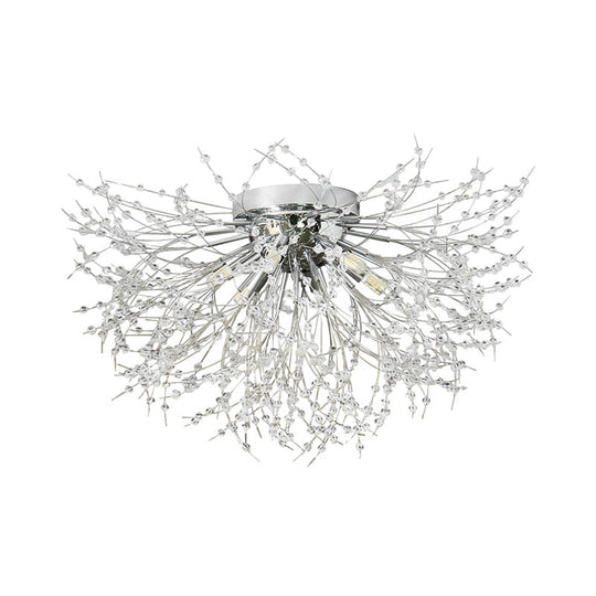 Contemporary Crystal Flush Mount Lamp - Silver/Gold, Warm Light - 6/8 Lights - Bedroom Ceiling Fixture - 23.5"/27.5" W