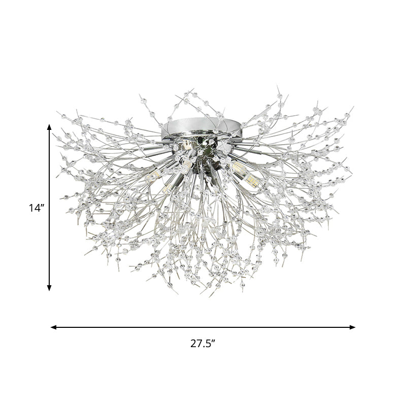 Contemporary Crystal Flush Mount Lamp - Silver/Gold, Warm Light - 6/8 Lights - Bedroom Ceiling Fixture - 23.5"/27.5" W