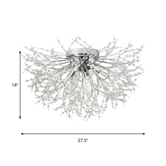 Contemporary Crystal Flush Mount Lamp - Silver/Gold, Warm Light - 6/8 Lights - Bedroom Ceiling Fixture - 23.5"/27.5" W