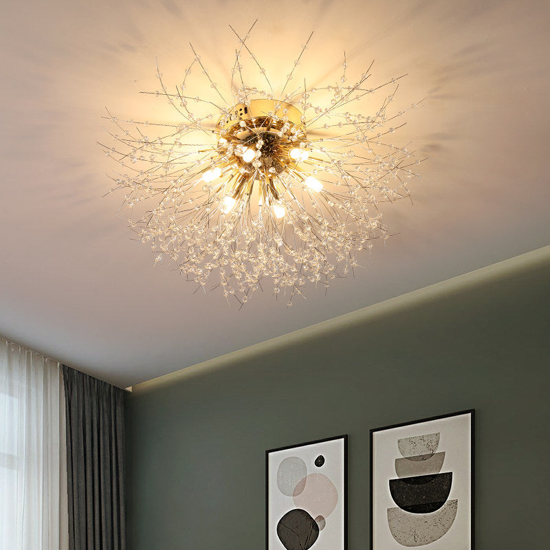 Contemporary Crystal Flush Mount Lamp - Silver/Gold, Warm Light - 6/8 Lights - Bedroom Ceiling Fixture - 23.5"/27.5" W