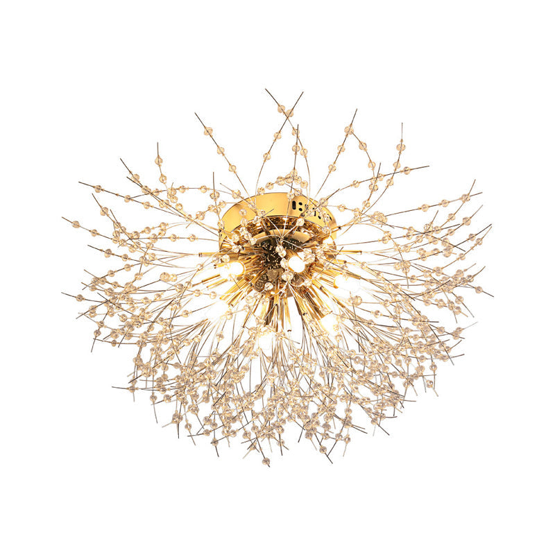 Contemporary Crystal Flush Mount Lamp - Silver/Gold, Warm Light - 6/8 Lights - Bedroom Ceiling Fixture - 23.5"/27.5" W