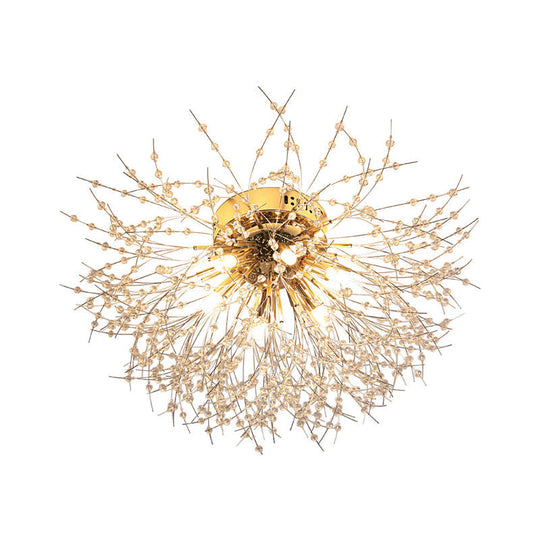 Contemporary Crystal Flush Mount Lamp - Silver/Gold, Warm Light - 6/8 Lights - Bedroom Ceiling Fixture - 23.5"/27.5" W