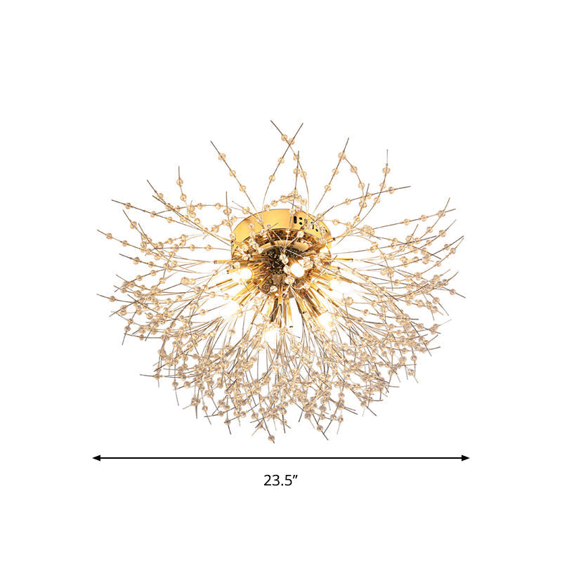 Contemporary Crystal Flush Mount Lamp - Silver/Gold, Warm Light - 6/8 Lights - Bedroom Ceiling Fixture - 23.5"/27.5" W