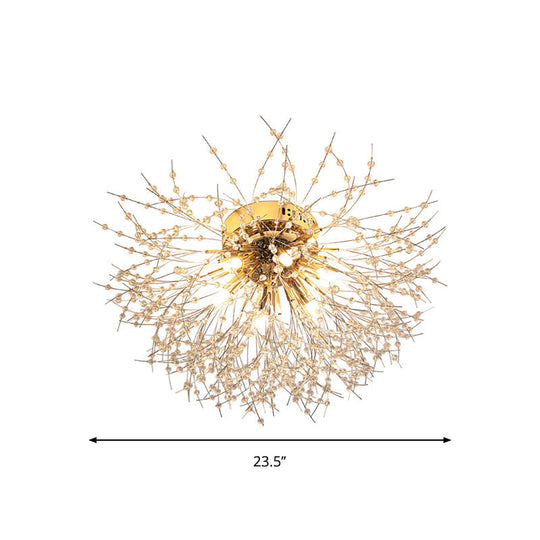 Contemporary Crystal Flush Mount Lamp - Silver/Gold, Warm Light - 6/8 Lights - Bedroom Ceiling Fixture - 23.5"/27.5" W