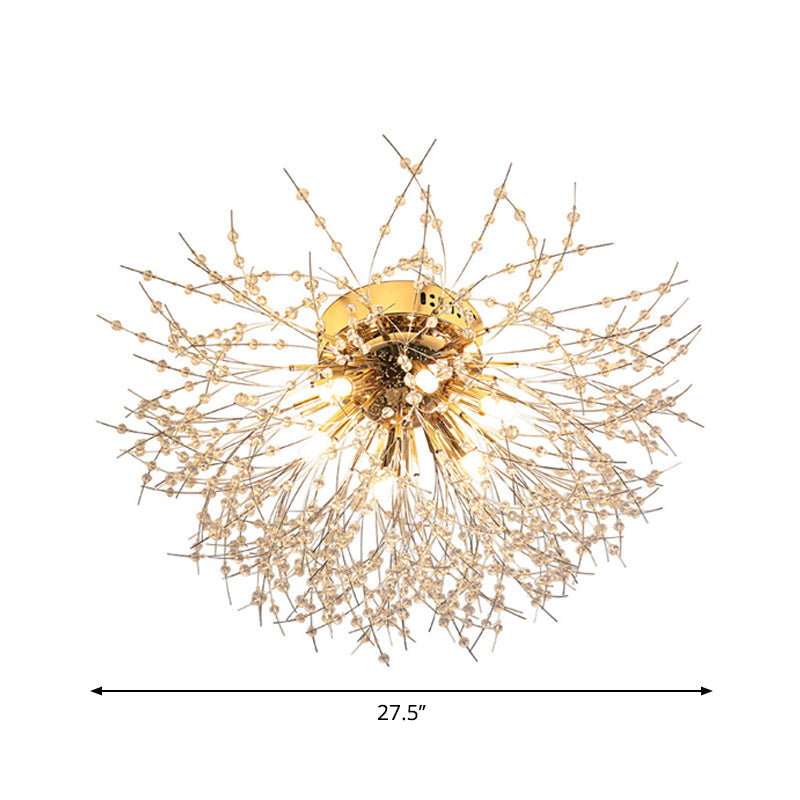 Contemporary Crystal Flush Mount Lamp - Silver/Gold, Warm Light - 6/8 Lights - Bedroom Ceiling Fixture - 23.5"/27.5" W