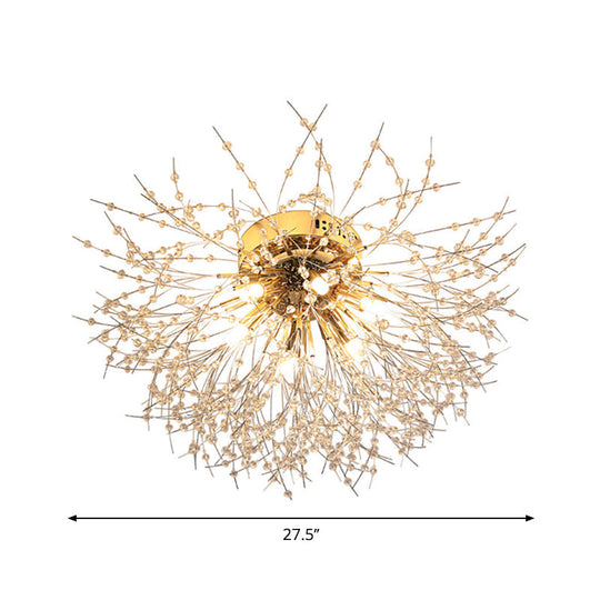 Contemporary Crystal Flush Mount Lamp - Silver/Gold, Warm Light - 6/8 Lights - Bedroom Ceiling Fixture - 23.5"/27.5" W