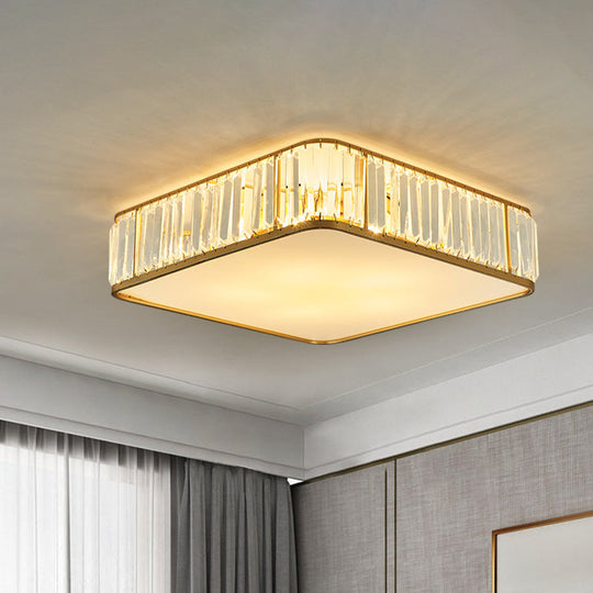 Modern Crystal Flush Ceiling Light - Square Design, 3/4/5 Lights, Gold Finish