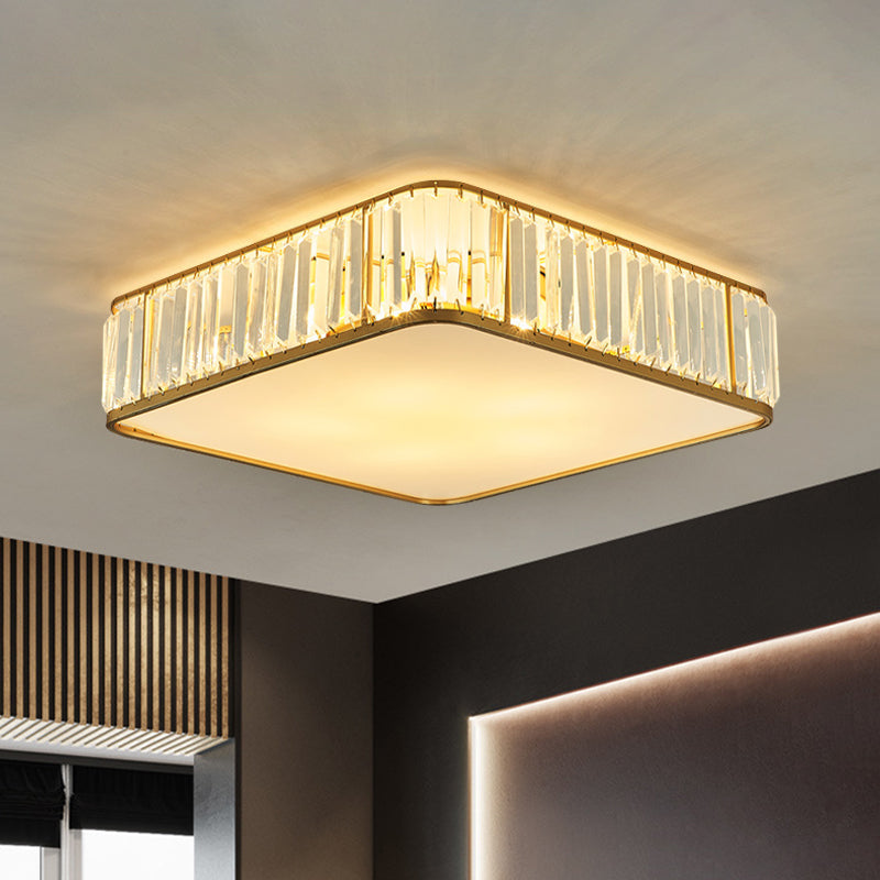 Modern Crystal Flush Ceiling Light - Square Design, 3/4/5 Lights, Gold Finish