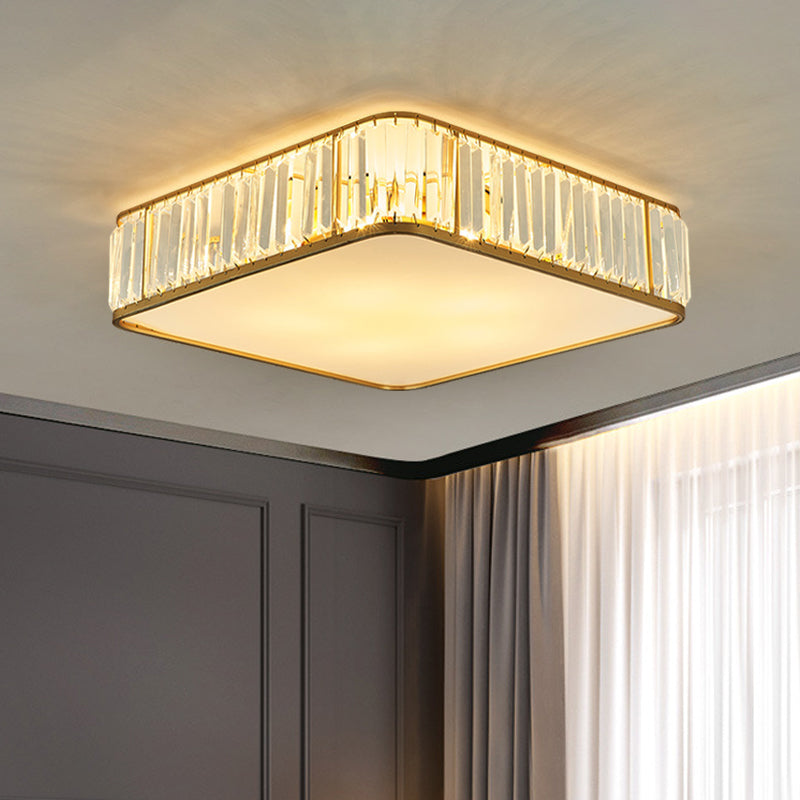 Modern Crystal Flush Ceiling Light - Square Design, 3/4/5 Lights, Gold Finish