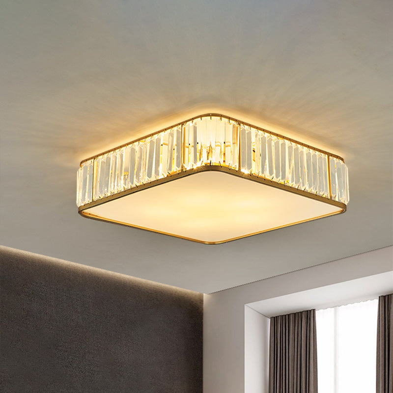 Modern Crystal Flush Ceiling Light - Square Design, 3/4/5 Lights, Gold Finish