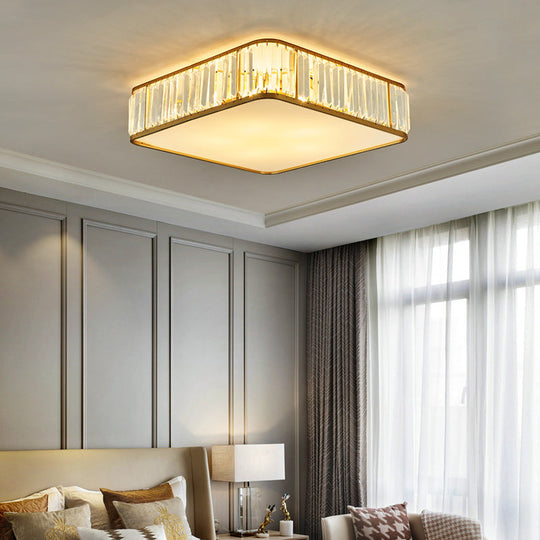 Modern Crystal Flush Ceiling Light - Square Design, 3/4/5 Lights, Gold Finish