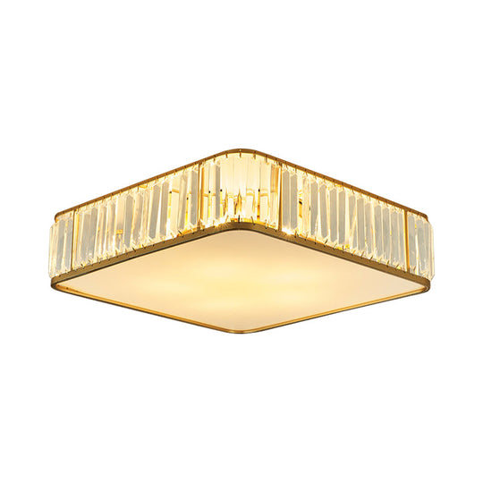 Modern Crystal Flush Ceiling Light - Square Design, 3/4/5 Lights, Gold Finish