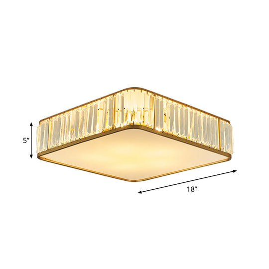 Modern Crystal Flush Ceiling Light - Square Design, 3/4/5 Lights, Gold Finish