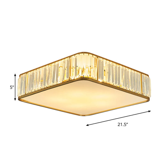 Modern Crystal Flush Ceiling Light - Square Design, 3/4/5 Lights, Gold Finish