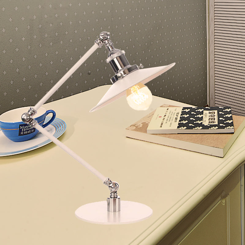 Vintage Adjustable Reading Lamp - Conical Desk Light White Metal 1 Stylish Design 8 Length Arm