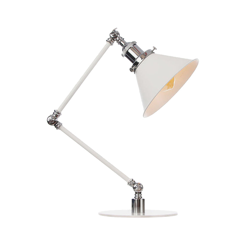 Vintage Adjustable Reading Lamp - Conical Desk Light White Metal 1 Stylish Design 8 Length Arm