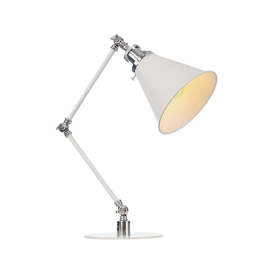 Vintage Adjustable Reading Lamp - Conical Desk Light White Metal 1 Stylish Design 8 Length Arm