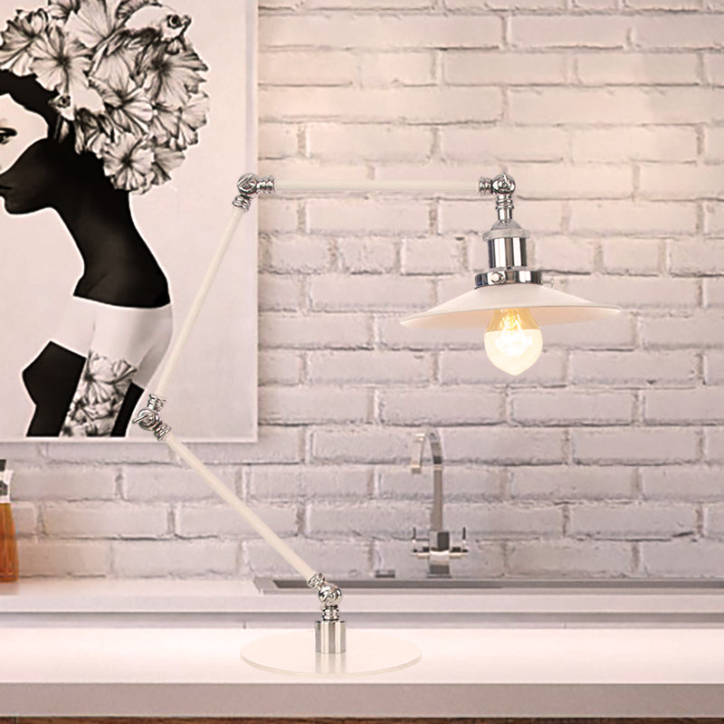 Vintage Adjustable Reading Lamp - Conical Desk Light White Metal 1 Stylish Design 8 Length Arm