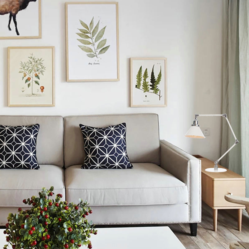 Vintage Adjustable Reading Lamp - Conical Desk Light White Metal 1 Stylish Design 8 Length Arm