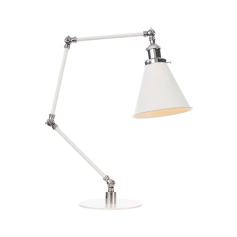 Vintage Adjustable Reading Lamp - Conical Desk Light White Metal 1 Stylish Design 8 Length Arm