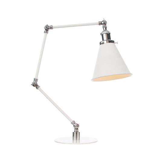 Vintage Adjustable Reading Lamp - Conical Desk Light White Metal 1 Stylish Design 8 Length Arm
