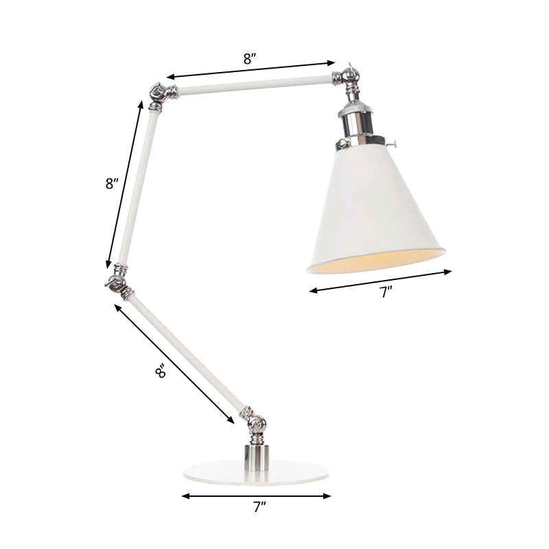 Vintage Adjustable Reading Lamp - Conical Desk Light White Metal 1 Stylish Design 8 Length Arm