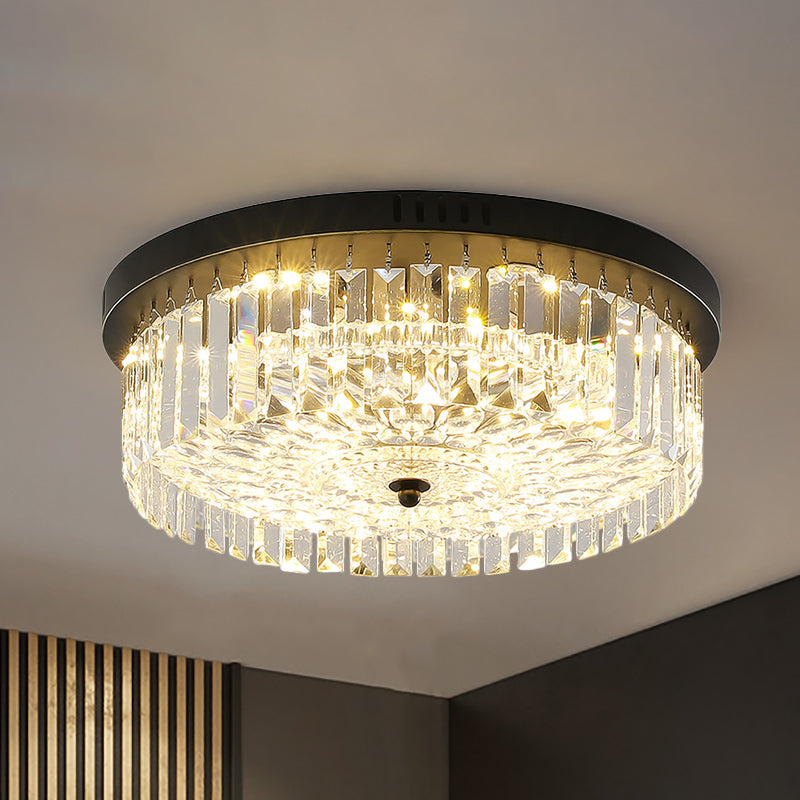 Modern Black Round Crystal Ceiling Lamp, Choose from 10"/14"/18" Widths
